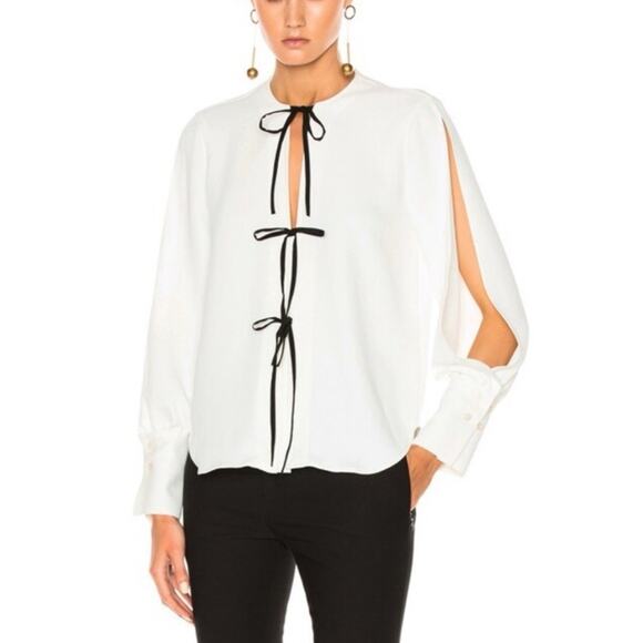 Rachel Comey Meryl White Contrast Front Tie Bow Blouse Size 2 - Picture 1 of 8